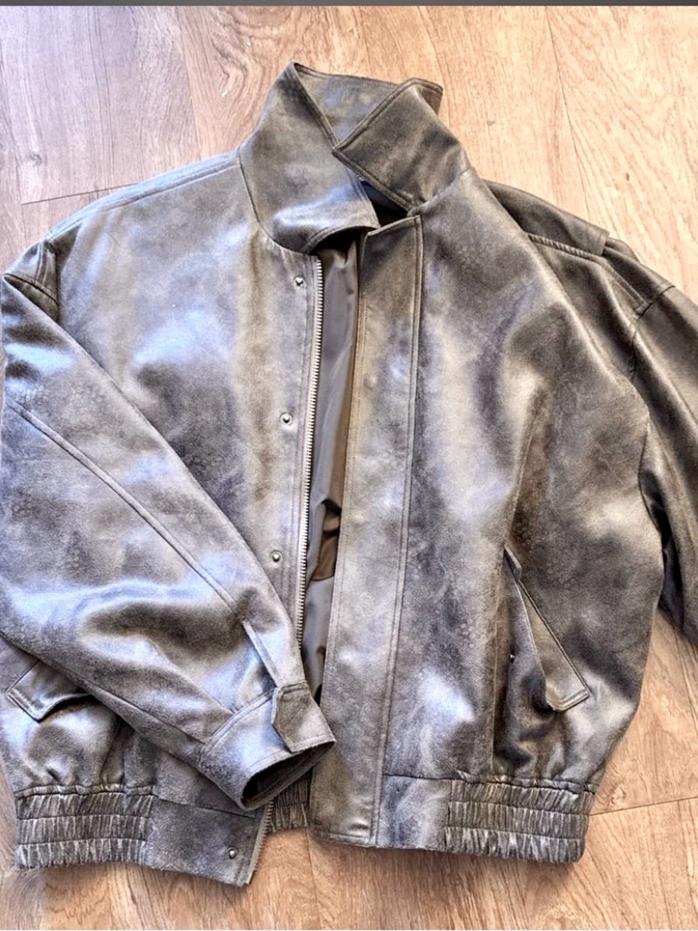 Lioness crackle brown leather Bomber Jacket